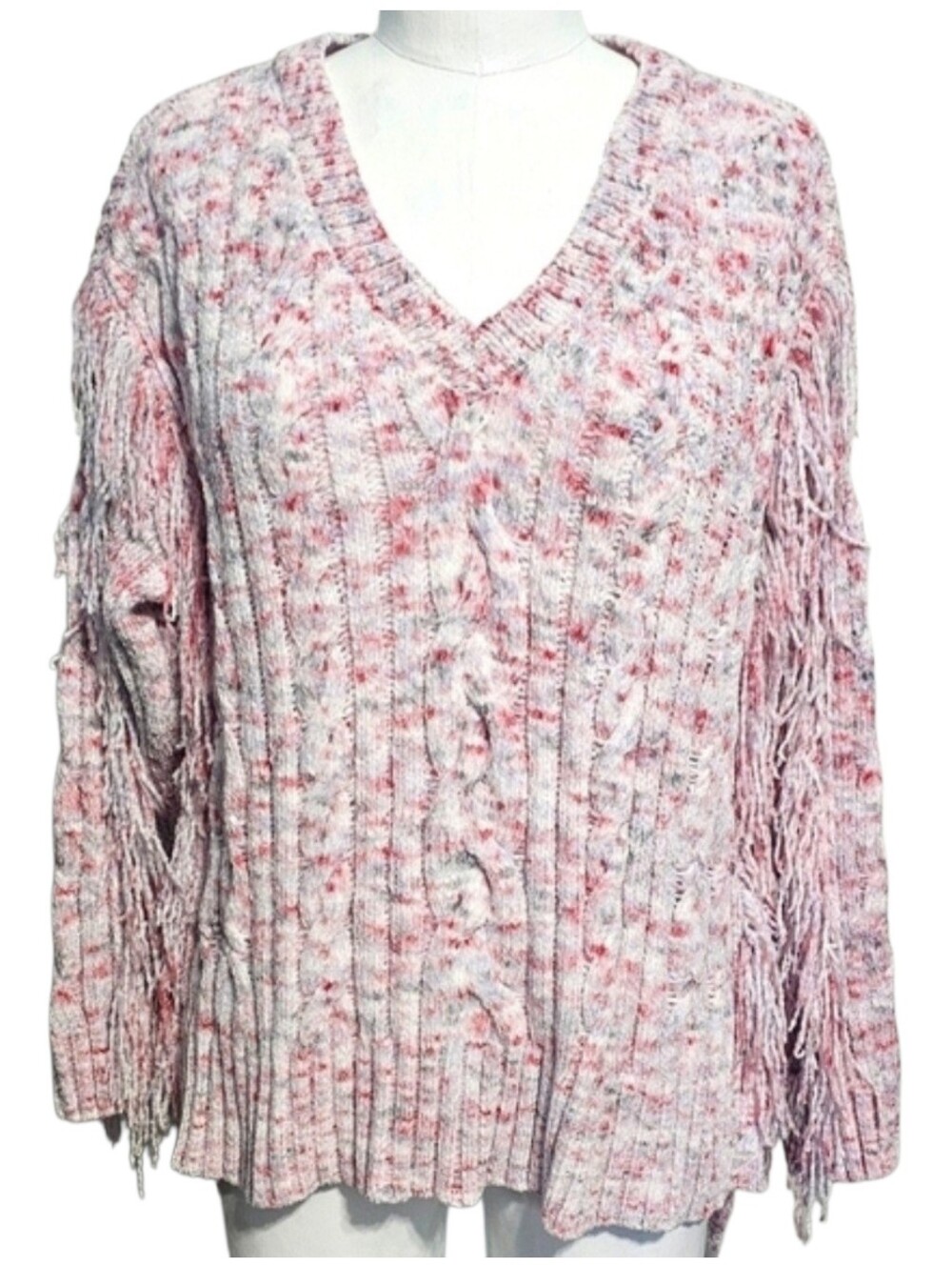 American Rag Cie Cozy-Western Multicolor Chenille Fringe Boho-Chic Sweater Sz M